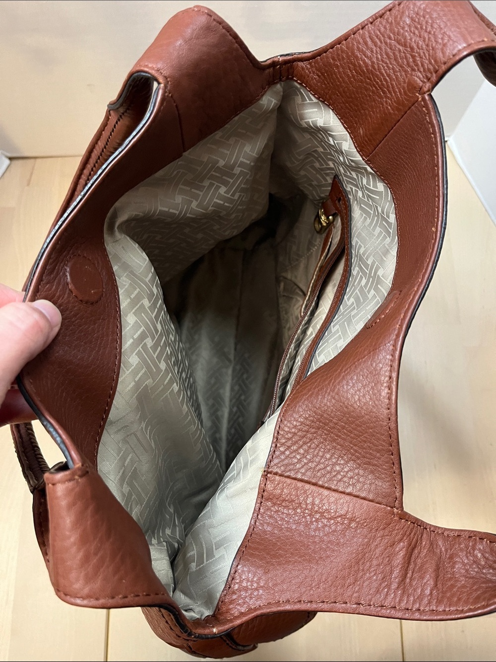 Cole Haan Tobacco Brown Pebbled Leather Shoulder Bag Purse Tote Gold Tone Trim - Picture 12 of 16